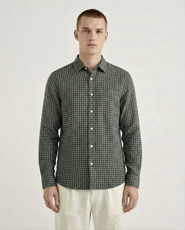 Green Checkered Linen Blend Shirt