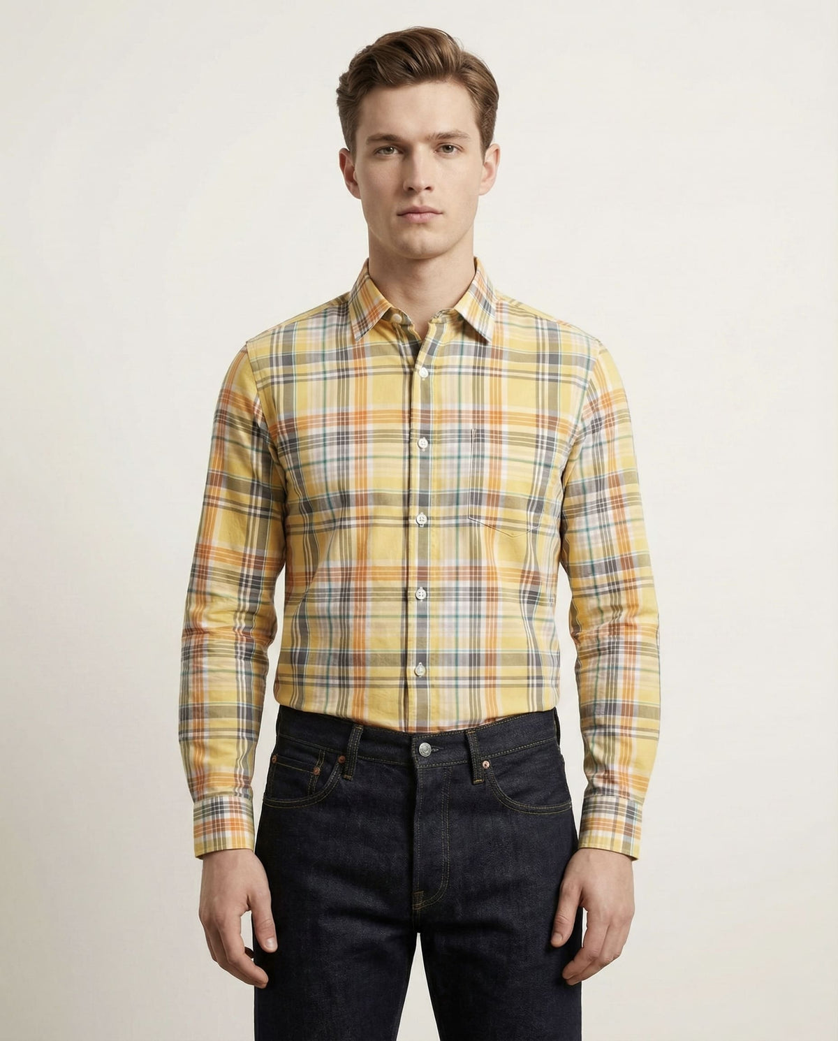 Yellow Checkered Cotton Shirt