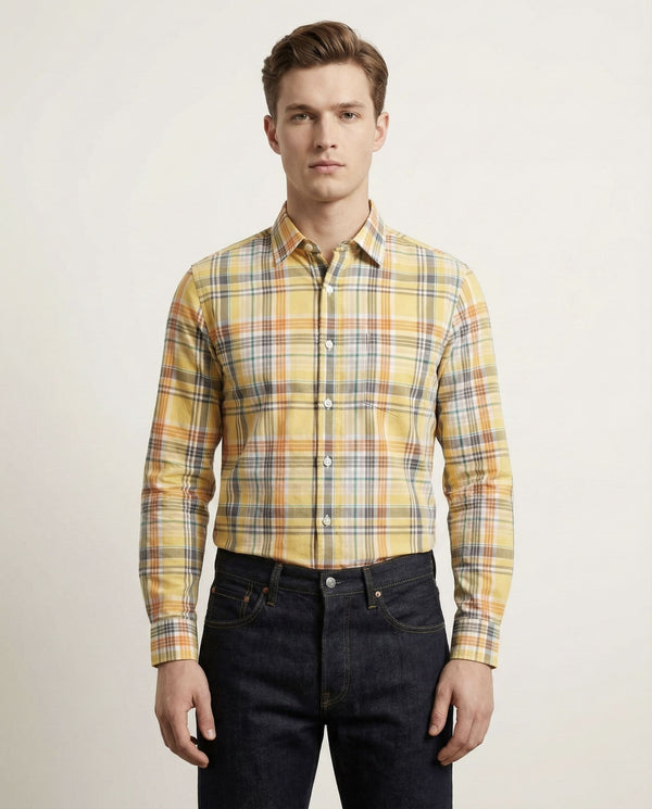 Yellow Checkered Cotton Shirt