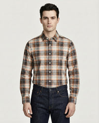 Orange Black Checkered Cotton Shirt