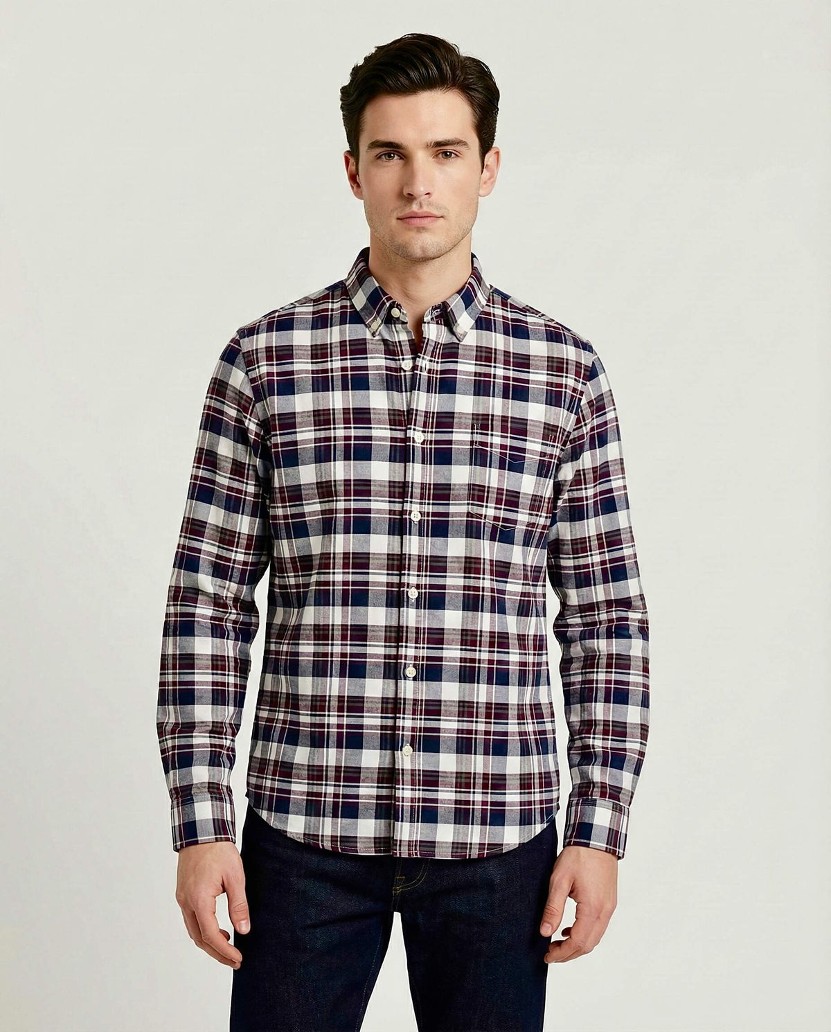 Black Majenta Checkered Cotton Shirt