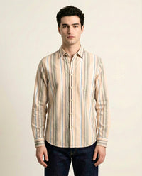 Orange Blue Striped Cotton Shirt