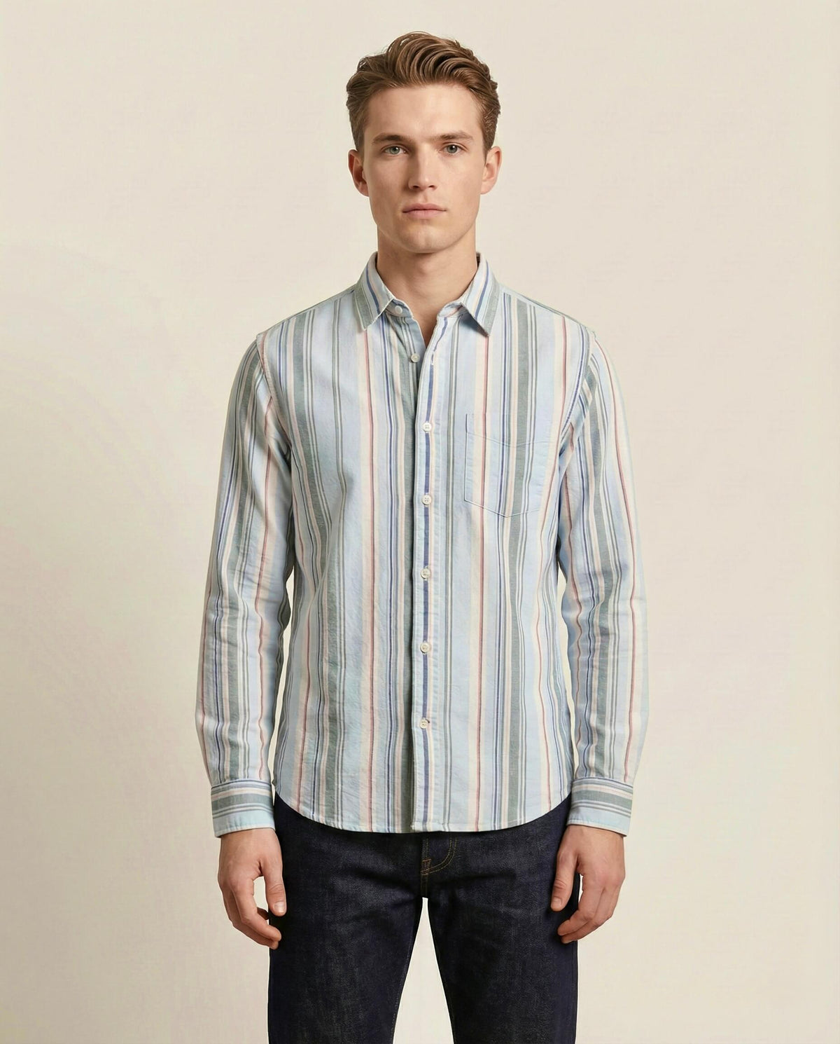 Green blue Striped Cotton Shirt