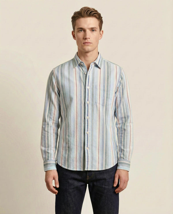 Green blue Striped Cotton Shirt