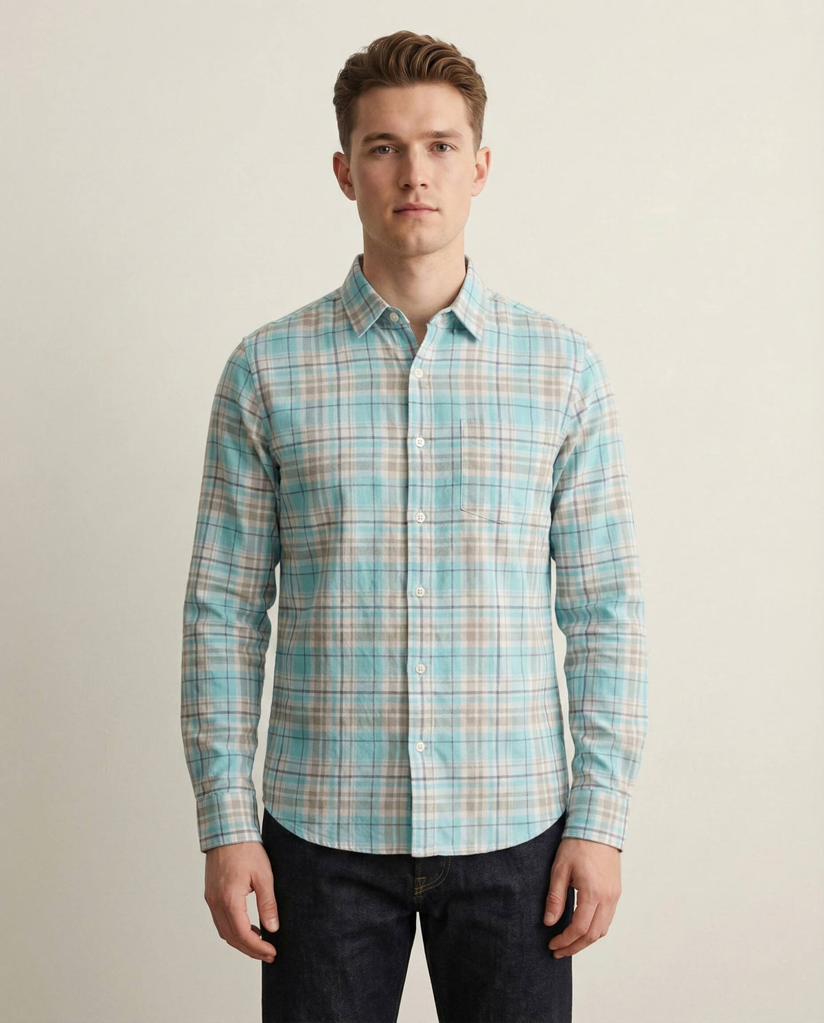 Blue White Checkered Cotton Shirt
