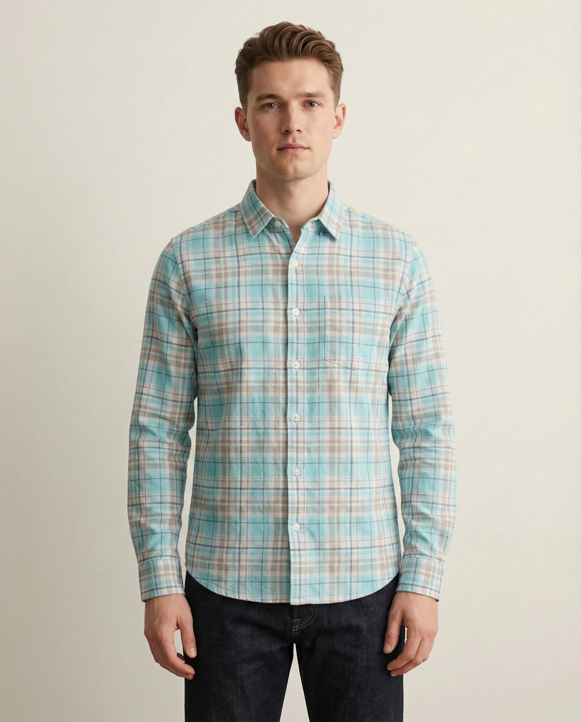 Blue White Checkered Cotton Shirt