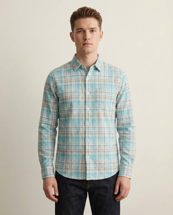 Blue White Checkered Cotton Shirt