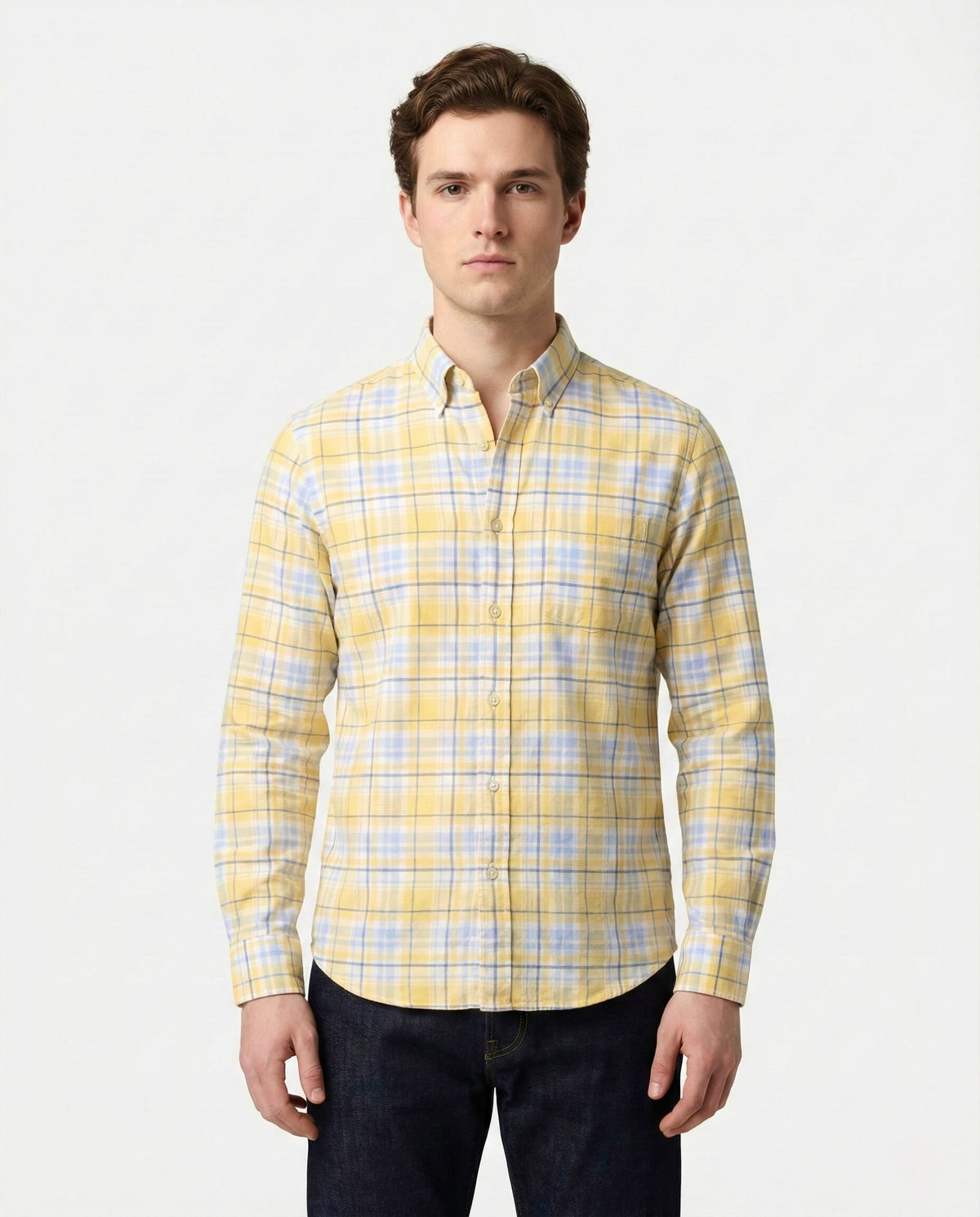 Yellow-Blue Checkered Pure Cotton Shirt