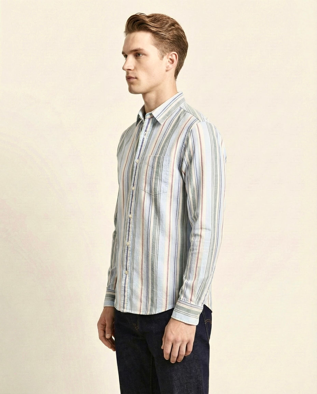Green blue Striped Cotton Shirt