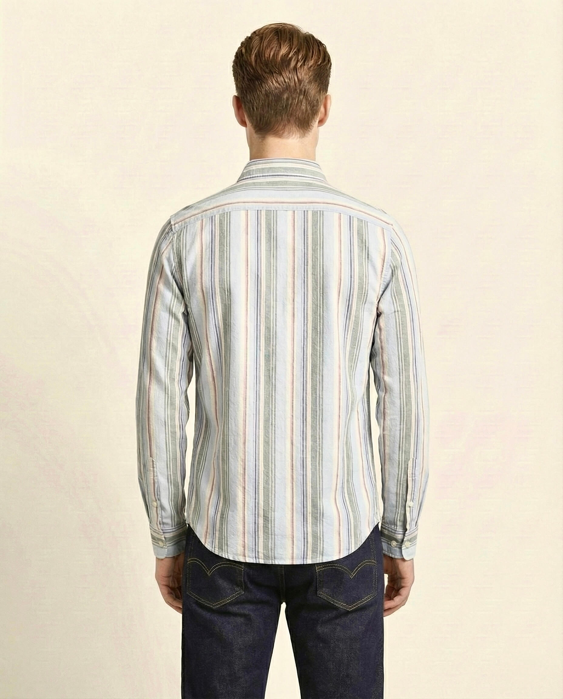 Green blue Striped Cotton Shirt