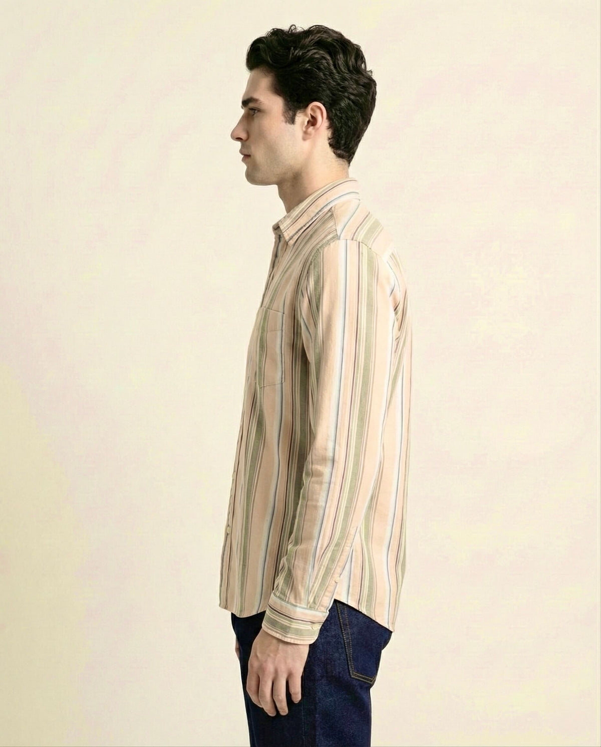 Orange Blue Striped Cotton Shirt