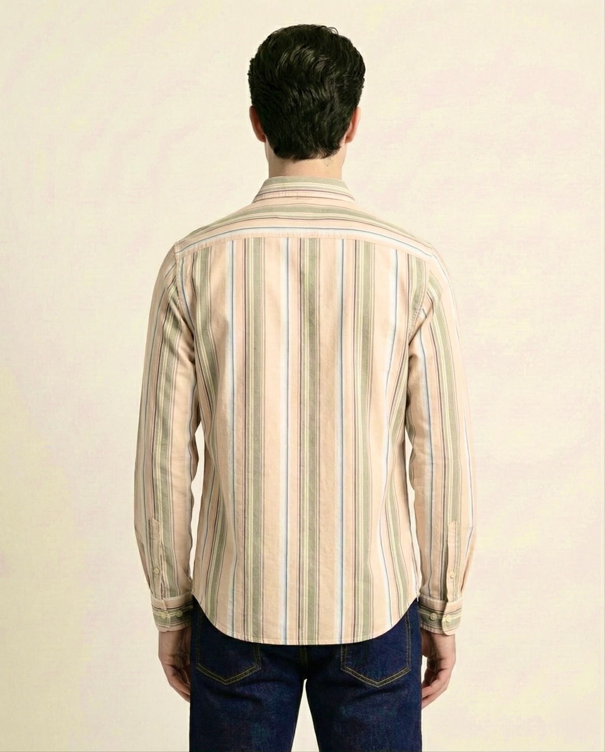 Orange Blue Striped Cotton Shirt