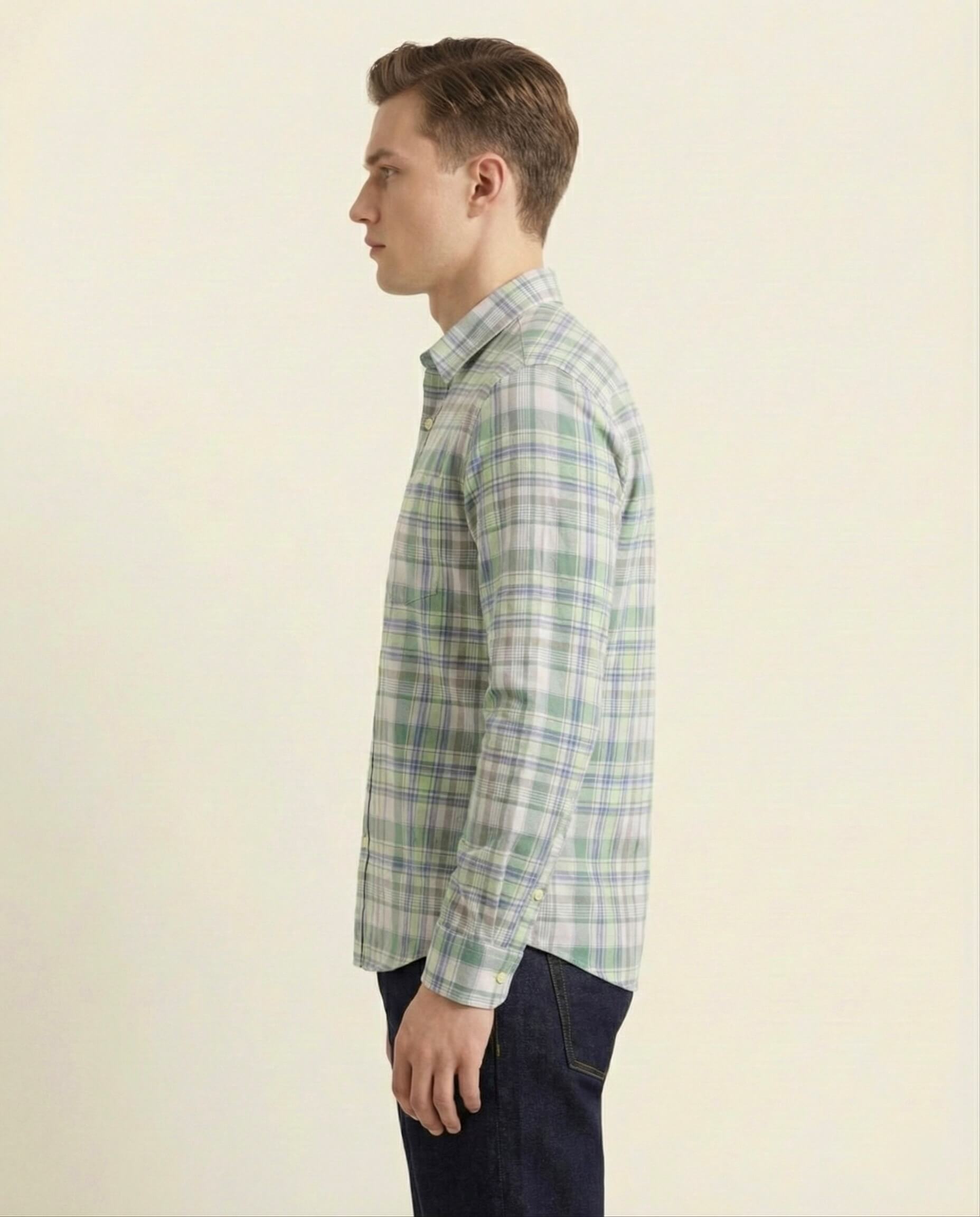 Green White Oxford Checkered Cotton Shirt