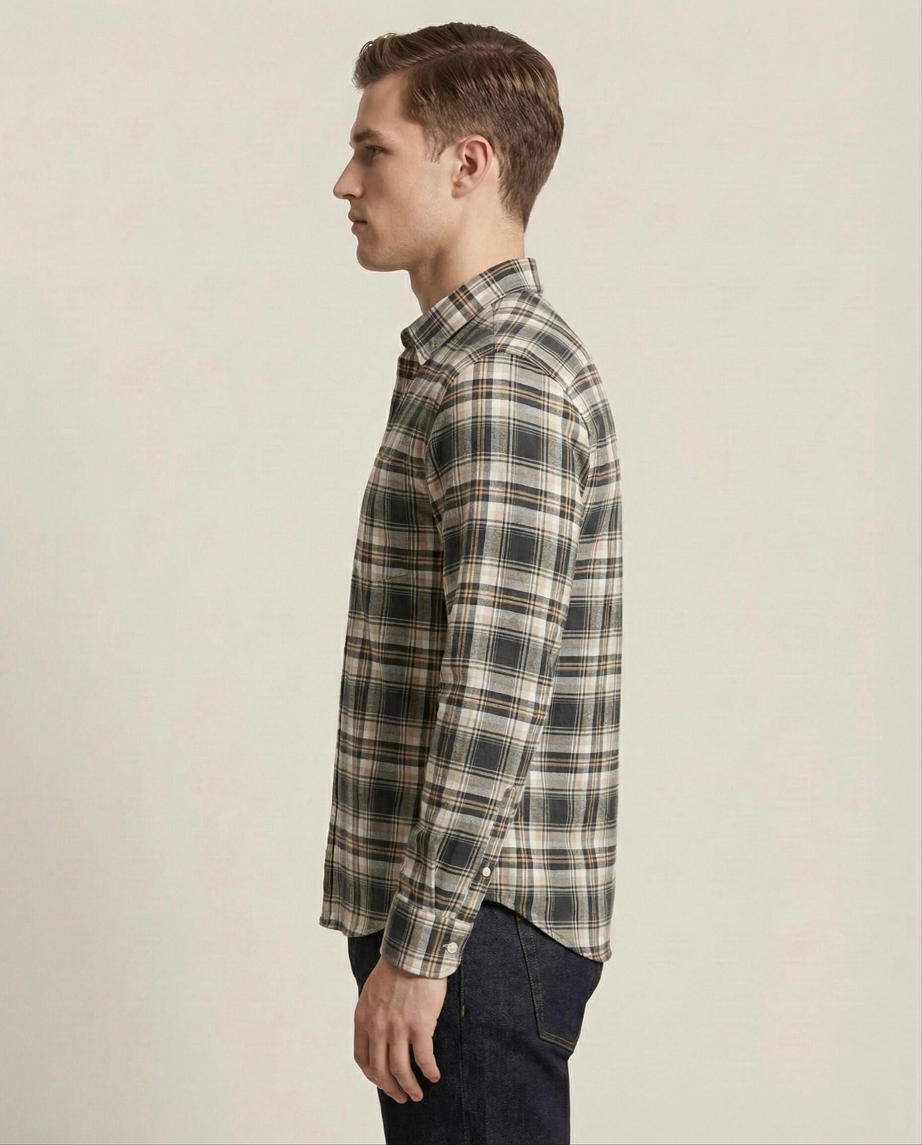 Mud Green Checkered Cotton Shirt