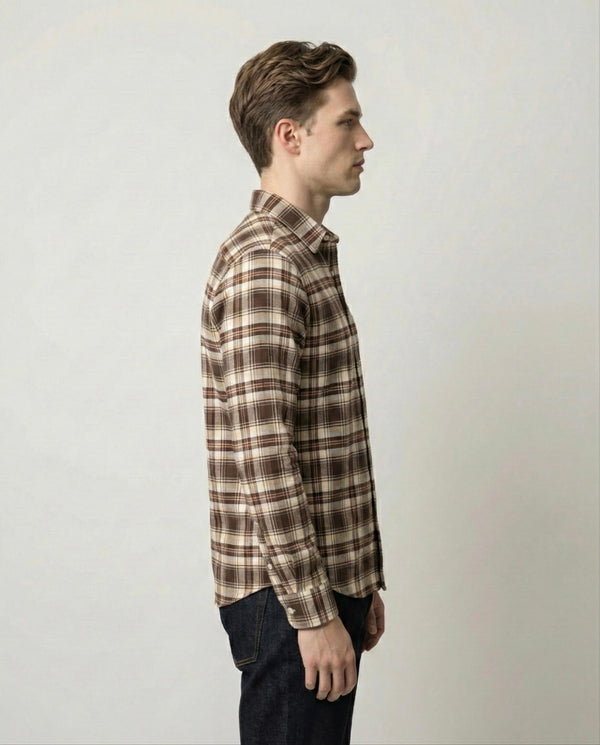 Brown and White Checkered Cotton Shirt