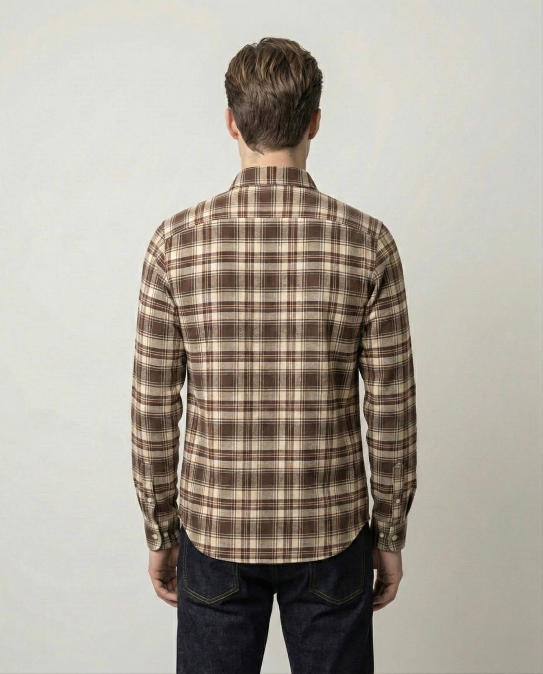 Brown and White Checkered Cotton Shirt