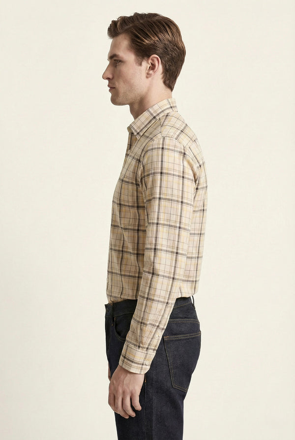 Yellow Tan Checkered Cotton Shirt