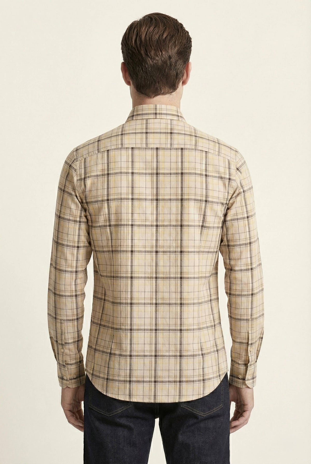Yellow Tan Checkered Cotton Shirt