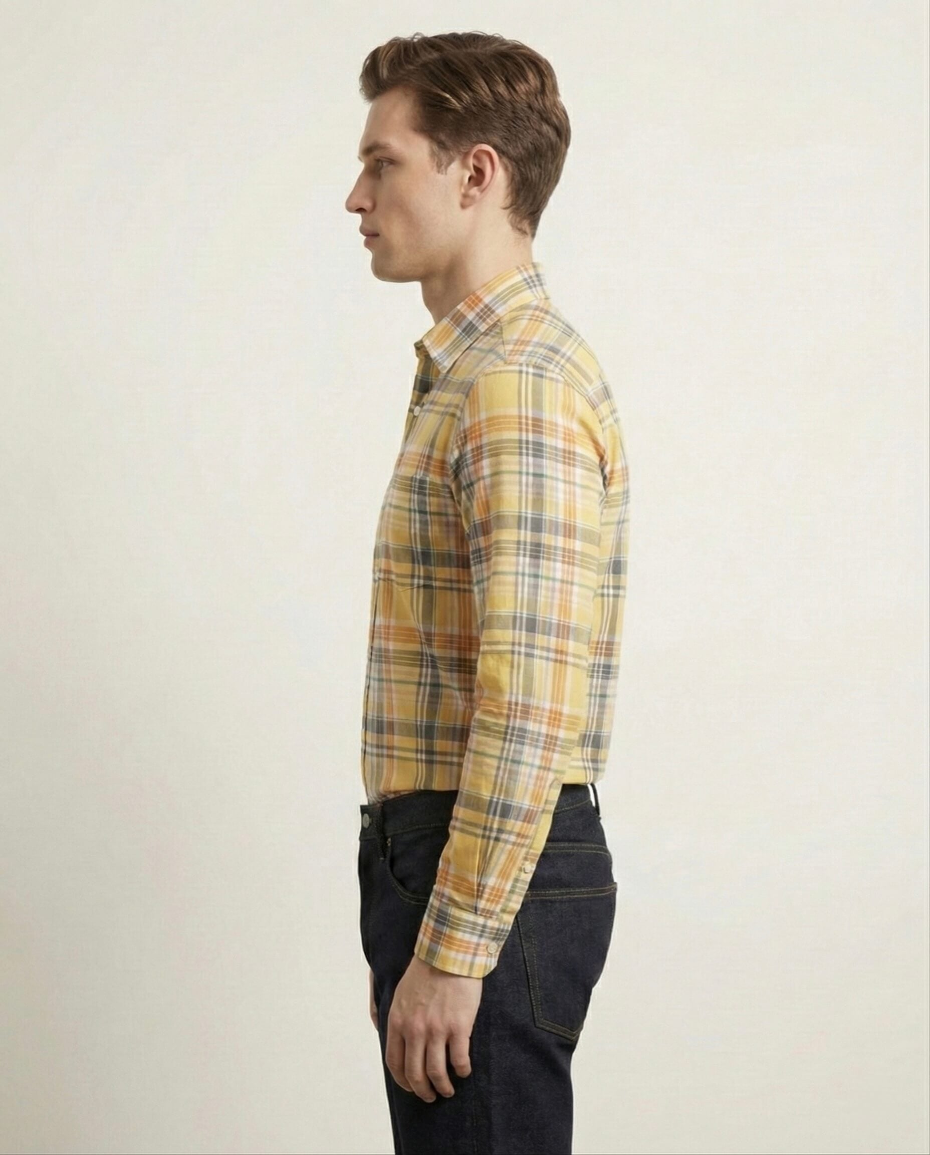 Yellow Checkered Pure Cotton Shirt