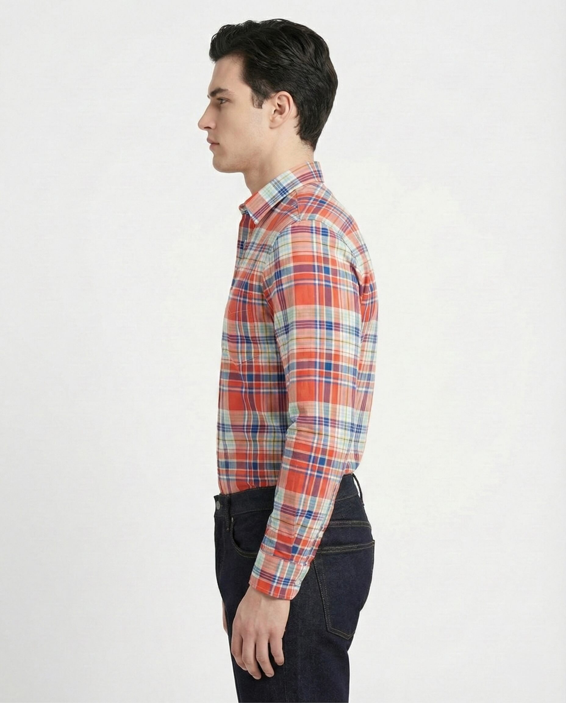 Tint Orange Checkered Cotton Shirt