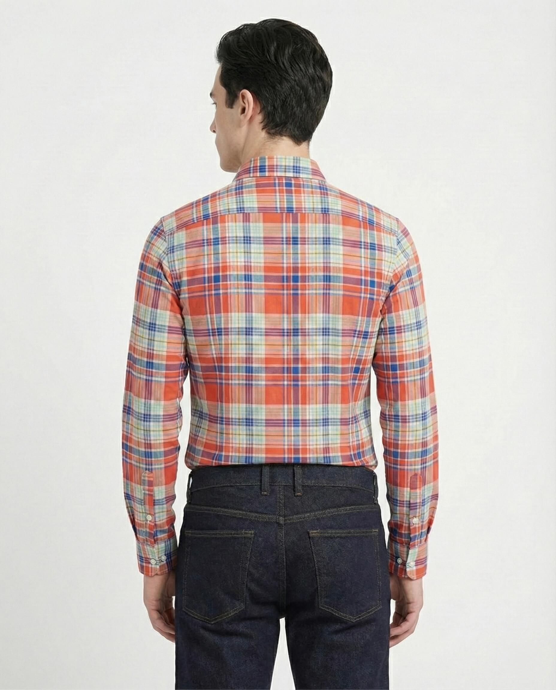 Tint Orange Checkered Cotton Shirt