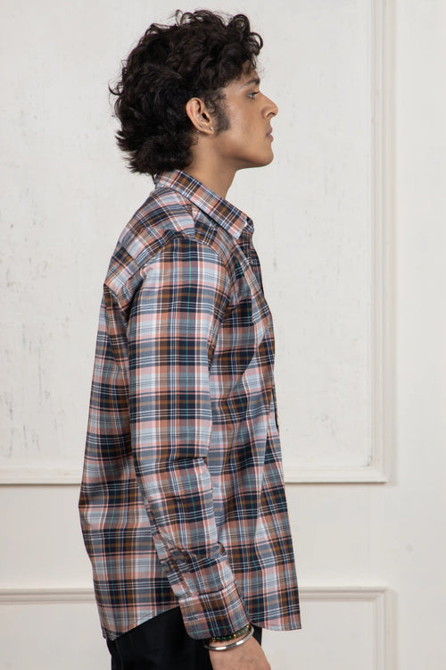 Orange Black Checkered Cotton Shirt