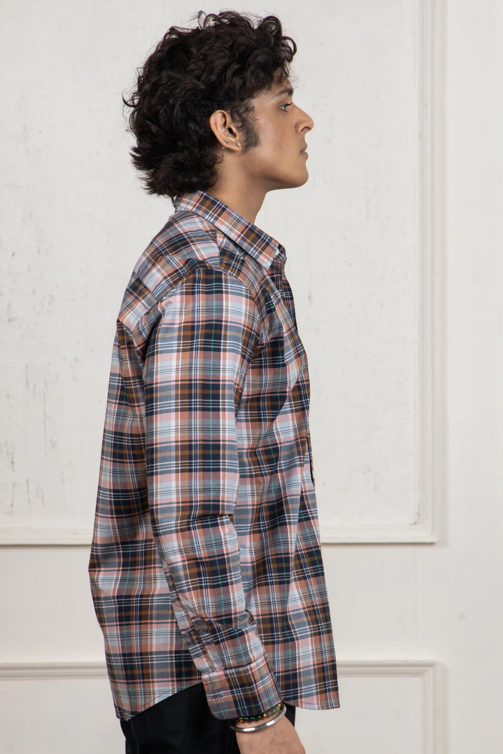 Orange Black Checkered Cotton Shirt