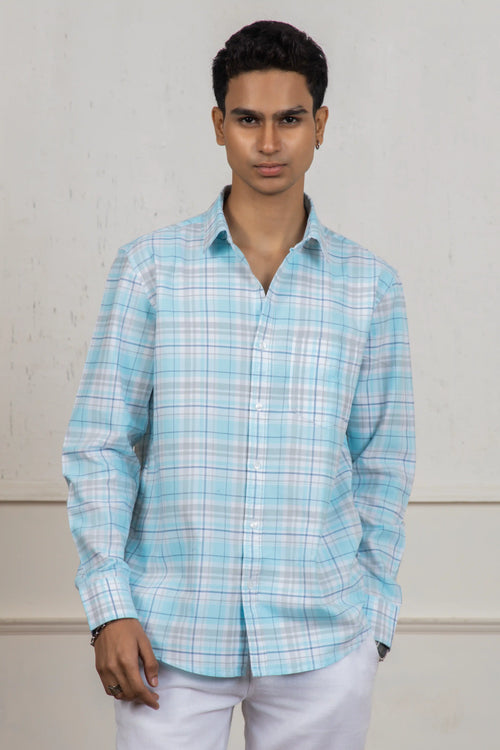 Blue White Checkered Cotton Shirt