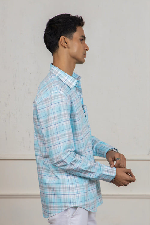 Blue White Checkered Cotton Shirt