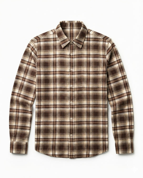 Brown and White Checkered Cotton Shirt