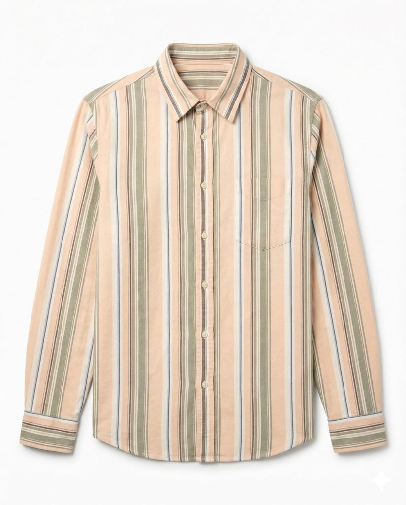 Orange Blue Striped Cotton Shirt