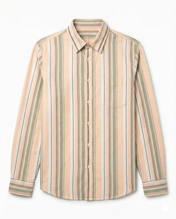Orange Blue Striped Cotton Shirt