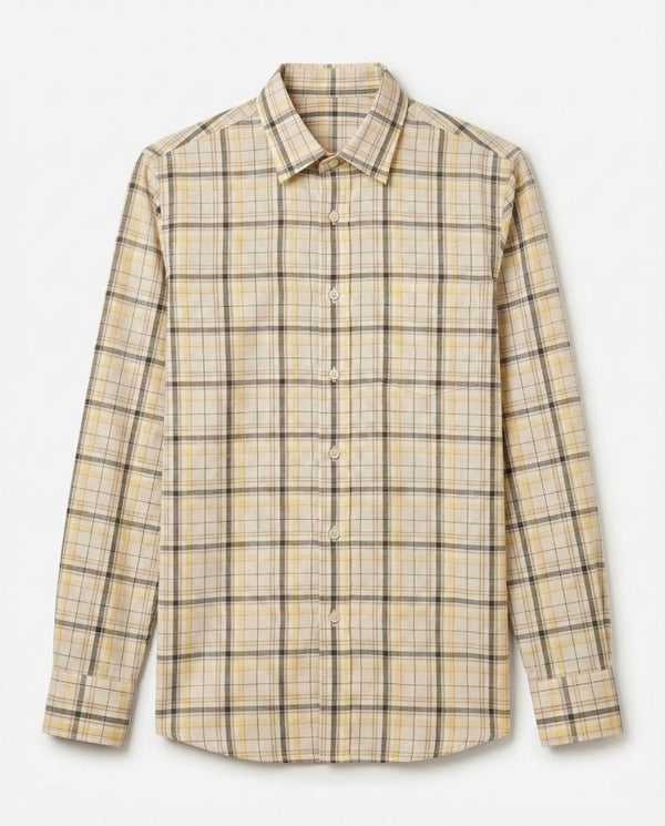 Yellow Tan Checkered Cotton Shirt