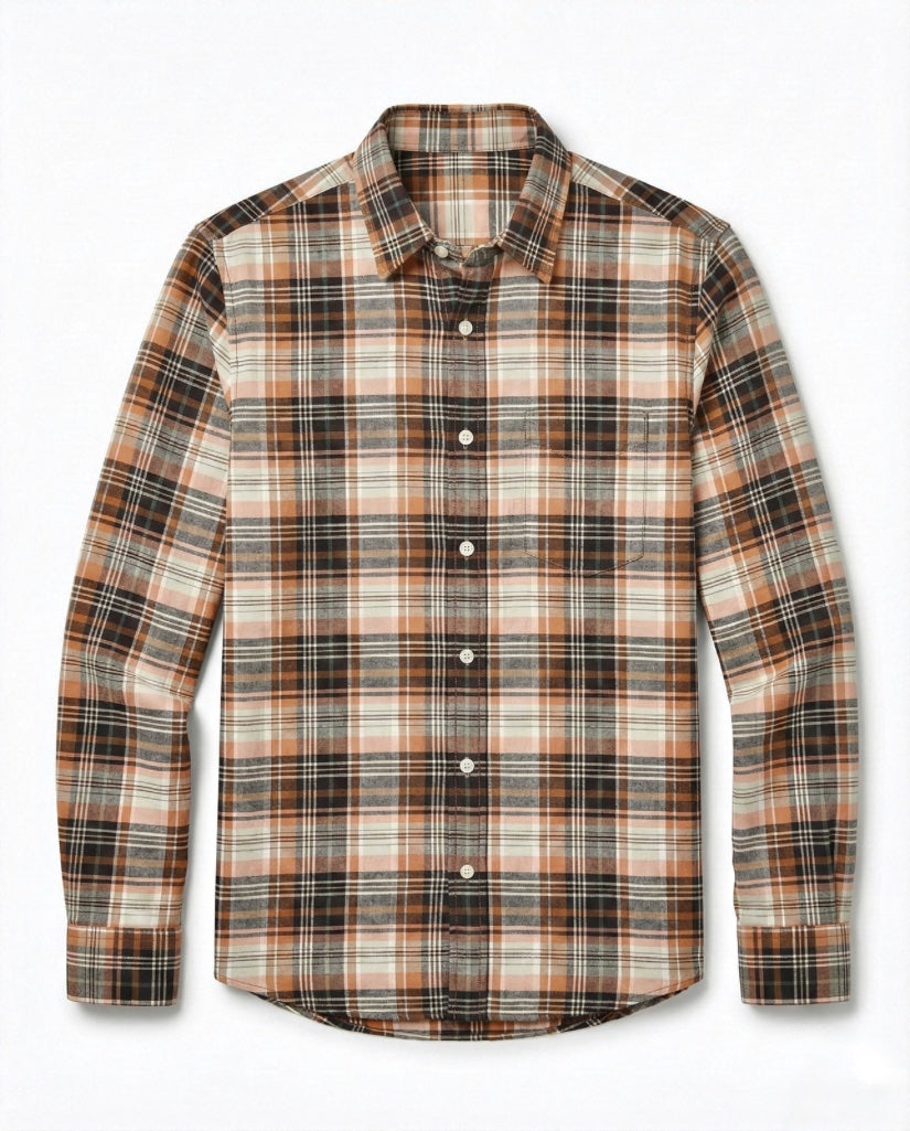 Orange Black Checkered Cotton Shirt