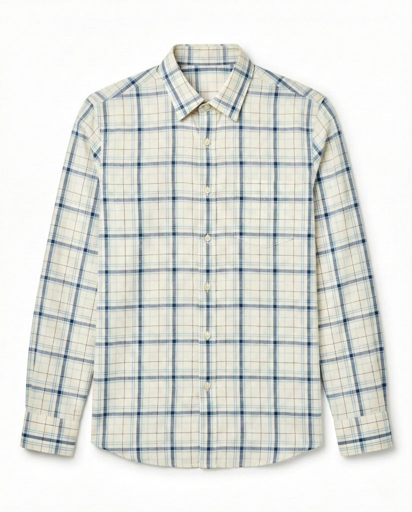 Green White Poplin Checkered Cotton Shirt