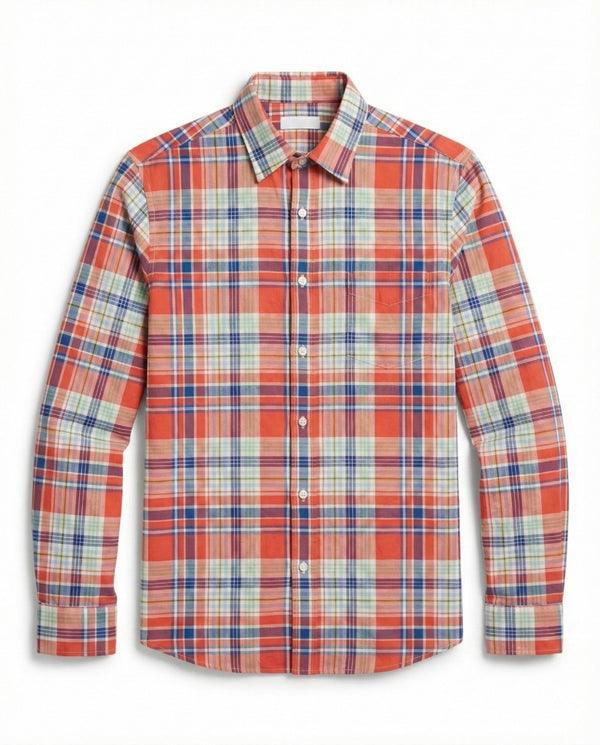 Tint Orange Checkered Cotton Shirt