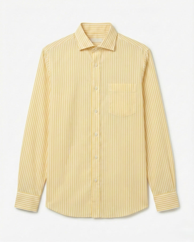 Yellow & White Striped Slim Cotton Shirt