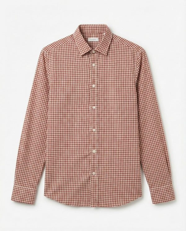 Caramel Checkered Linen Blend Shirt