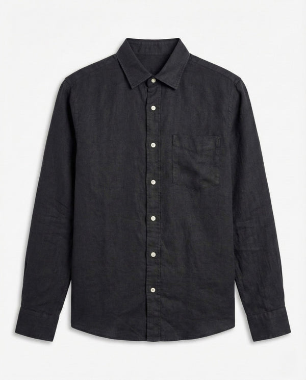 Black Solid Linen Blend Shirt