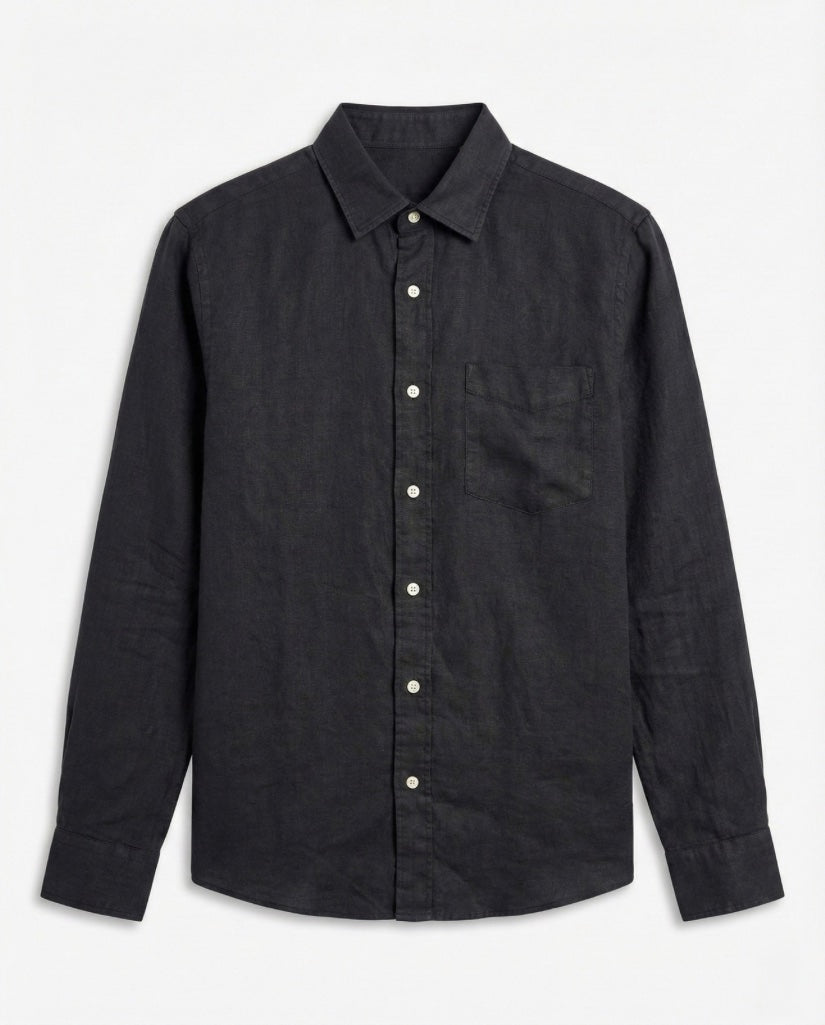 Black Solid Linen Blend Shirt(black buttons)