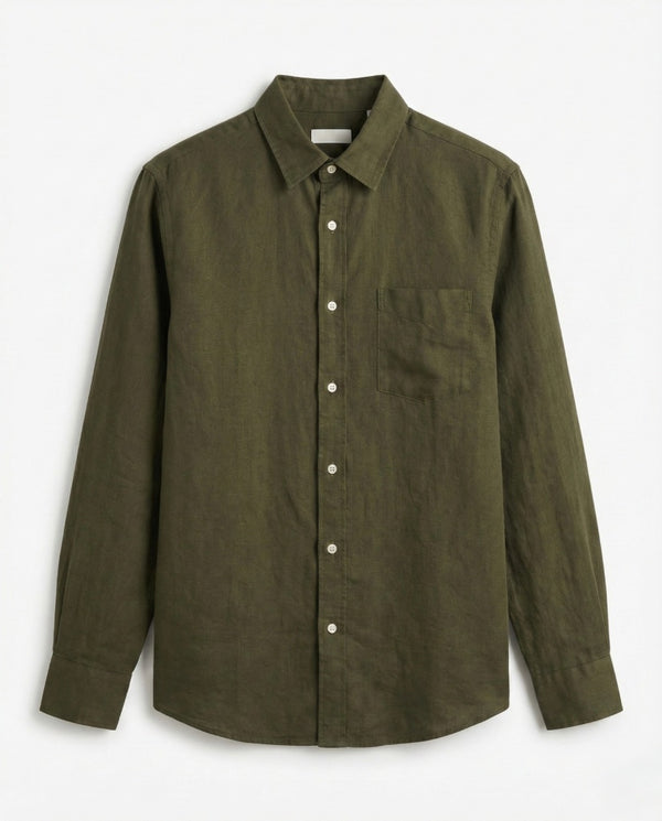 Olive Green Linen Blend Shirt