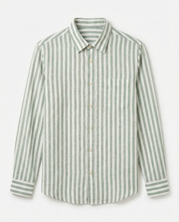 Green Striped Linen Blend Shirt