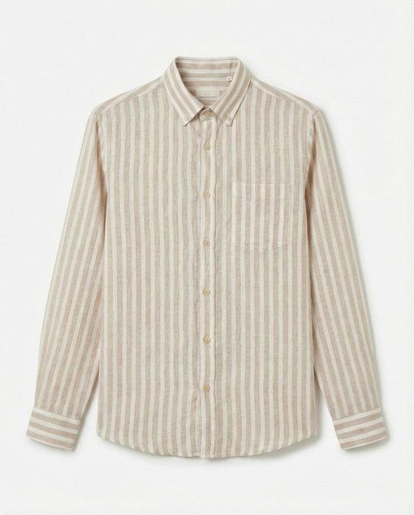 Beige Striped Linen Blend Shirt