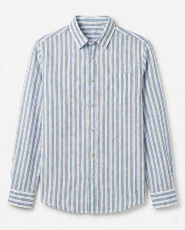 Grey Striped Linen Blend Shirt