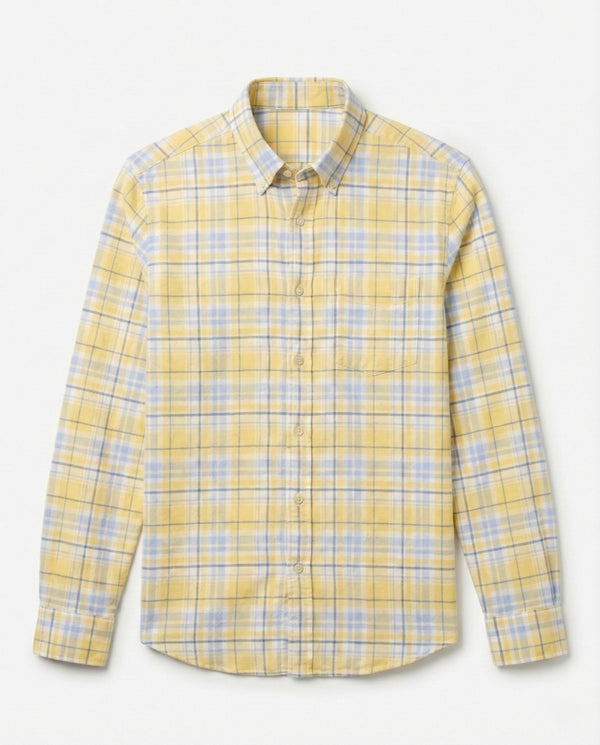 Yellow-Blue Checkered Cotton Shirt
