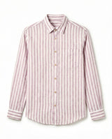 Burgundy White Striped Linen Blend Shirt
