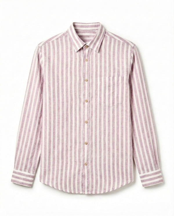Burgundy White Striped Linen Blend Shirt