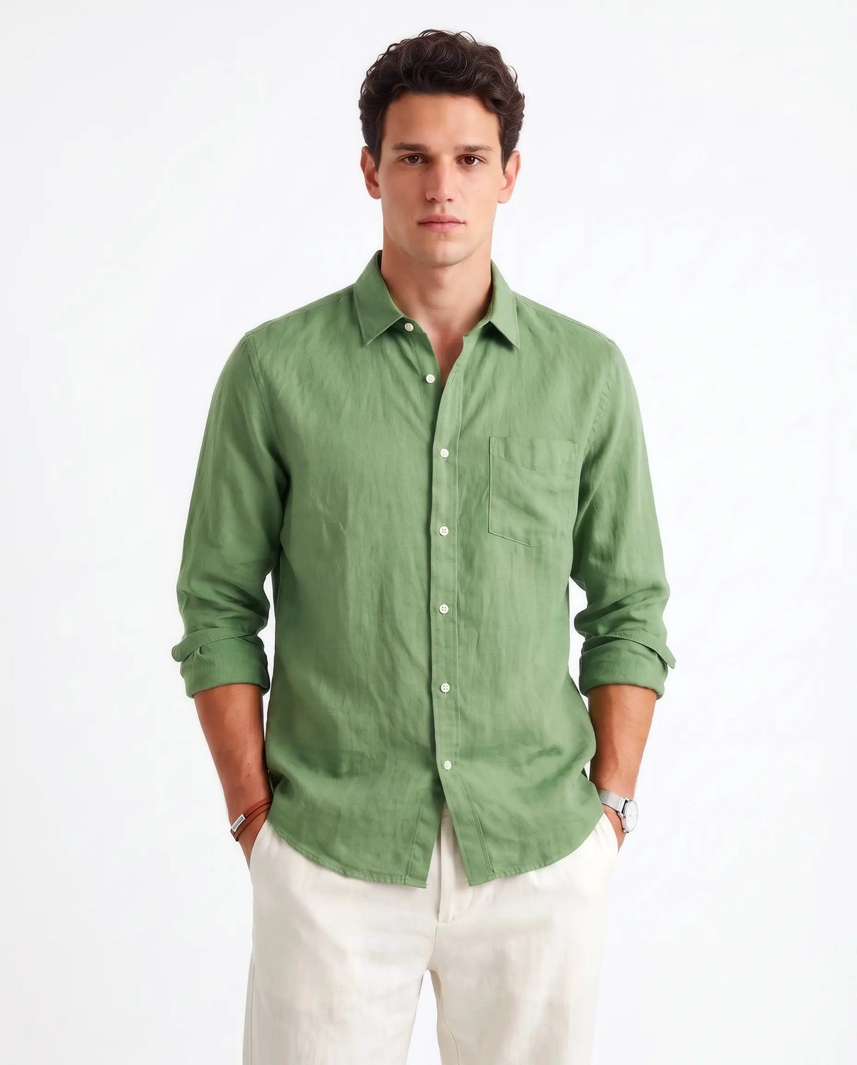 Dirt Green Cotton Linen Blend Shirt