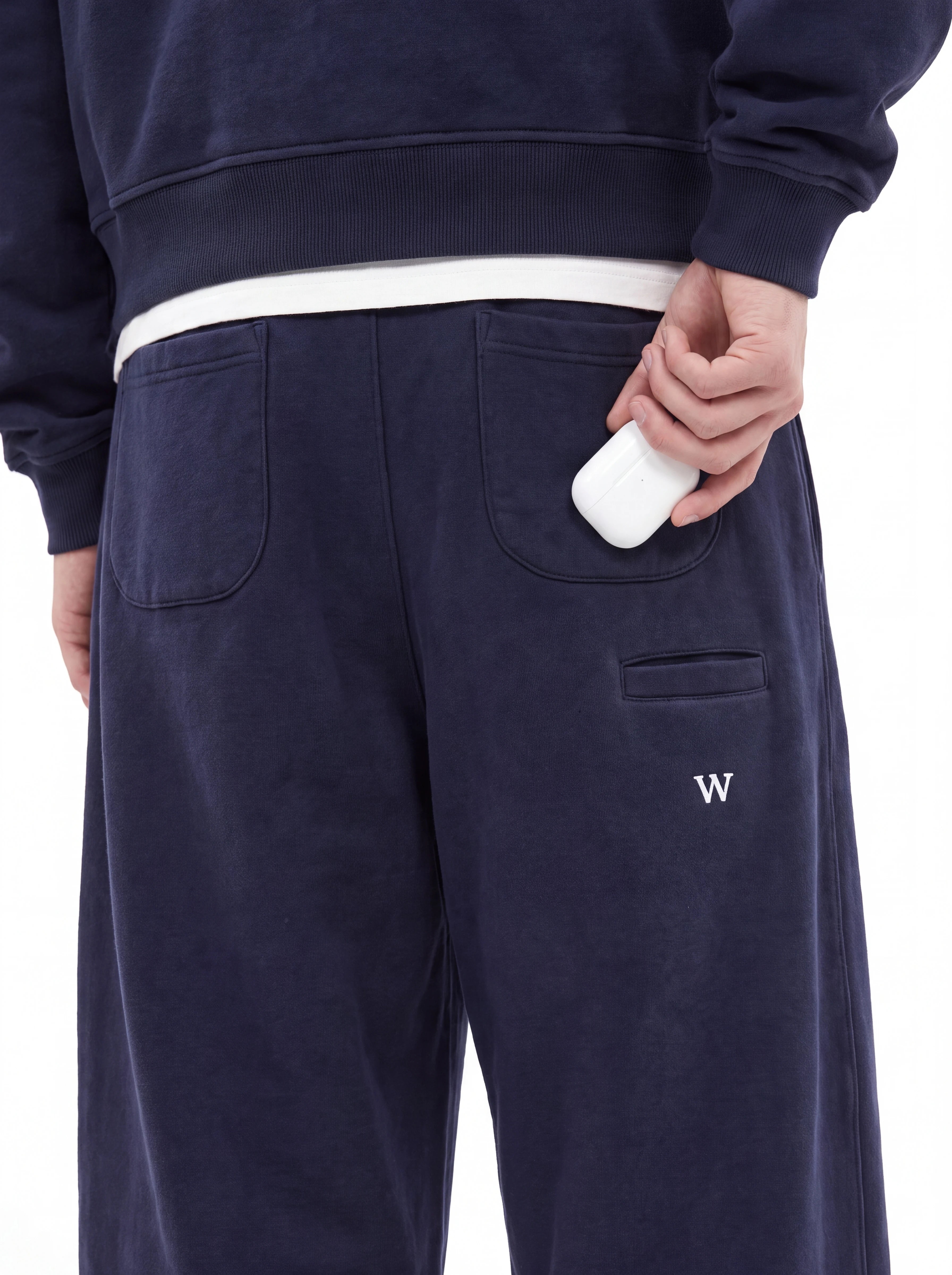 Navy Blue Baggy Cotton-rich sweatpants (Warft)