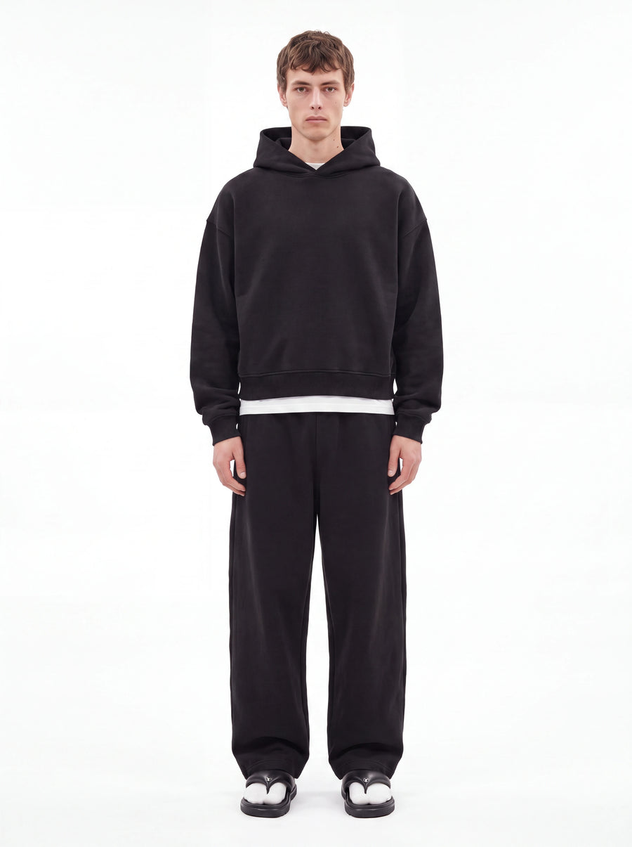 Jet Black Baggy Cotton-rich sweatpants (Warft)